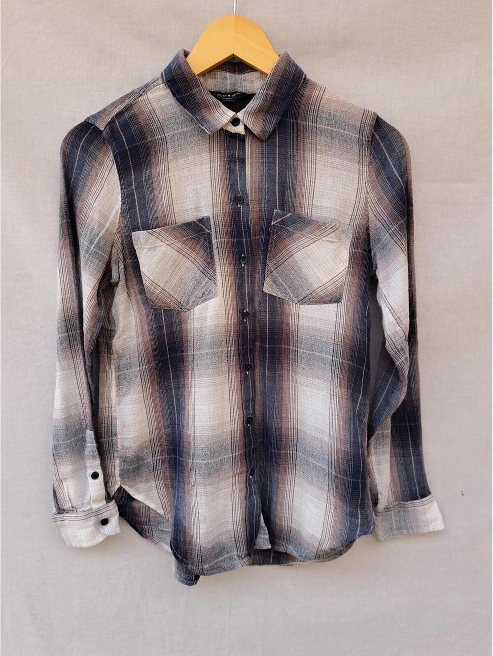 Lucky Brand Women's Plaid Button Up Long Sleeve Shirt Cotton Blend Size Small